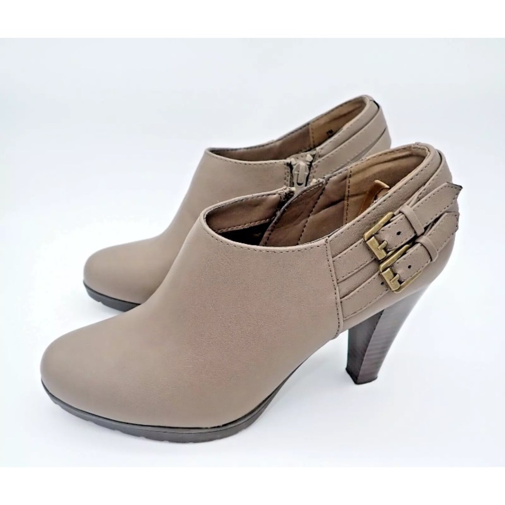 White Mountain Ankle Boots Brown Zip Double Buckle Hardware Women's Sz 7M